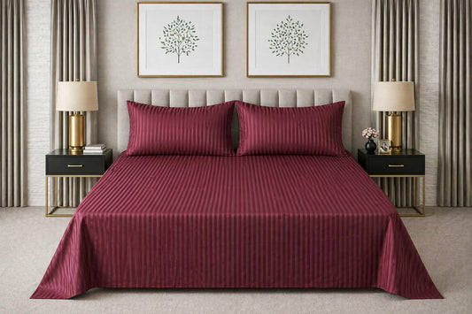 Maroon Strap Cotton Bedsheet - King Size