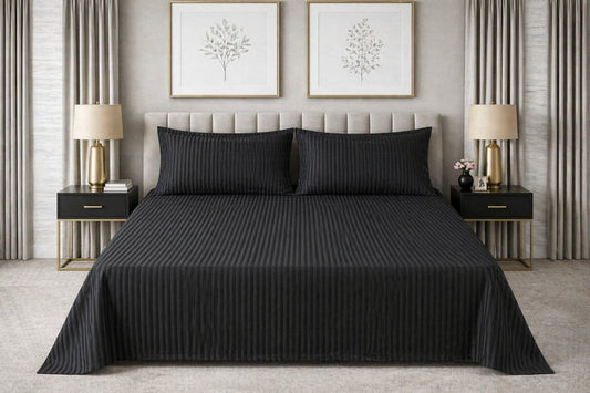 Black Strap Cotton Bedsheet - King Size