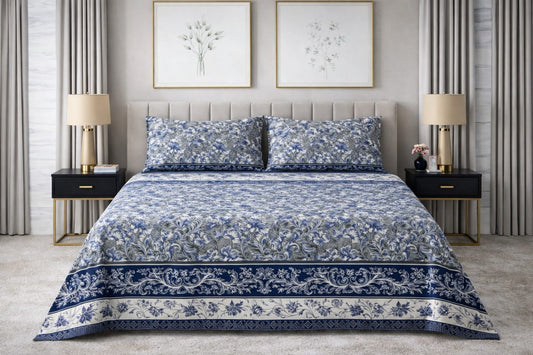 Blue Vintage Garden- King Size Bedsheet Set