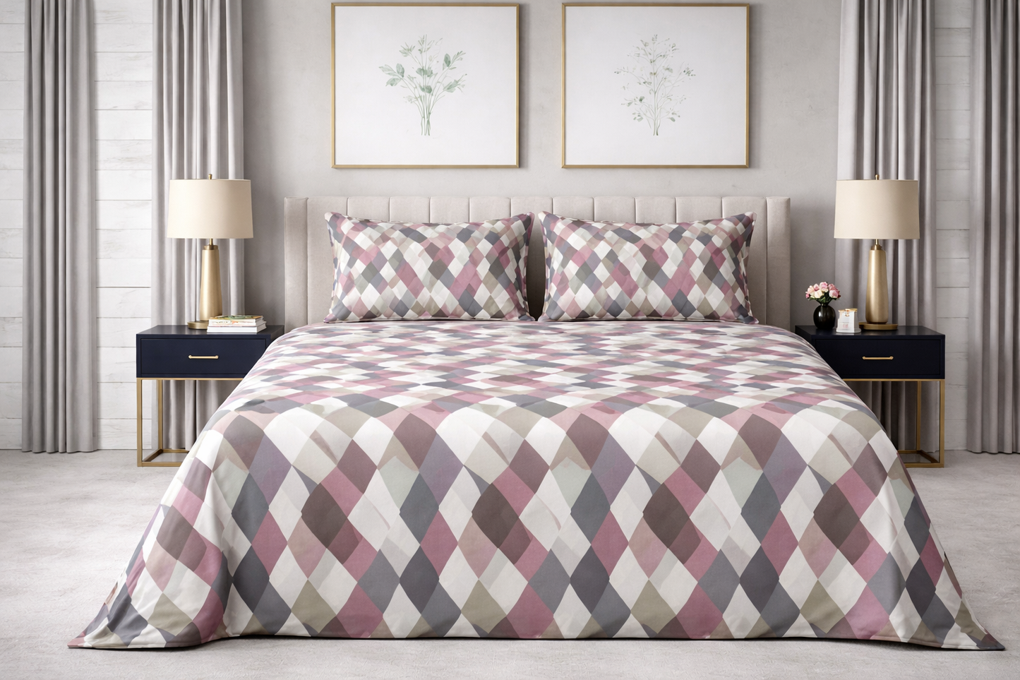 Blush Diamond - Pure Cotton king Size Bedsheet Set