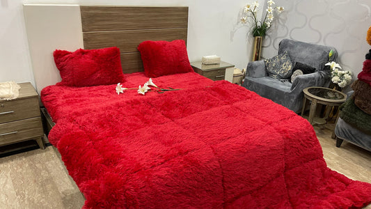 Red-Shaggy Quilt Set