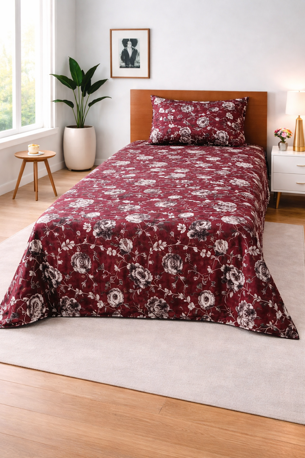 Maroon Floral Charm - Single Bedsheet Set