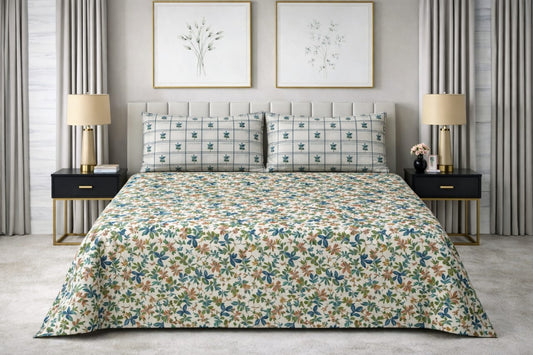 Meadow Grid - Pure Cotton king Size Bedsheet Set