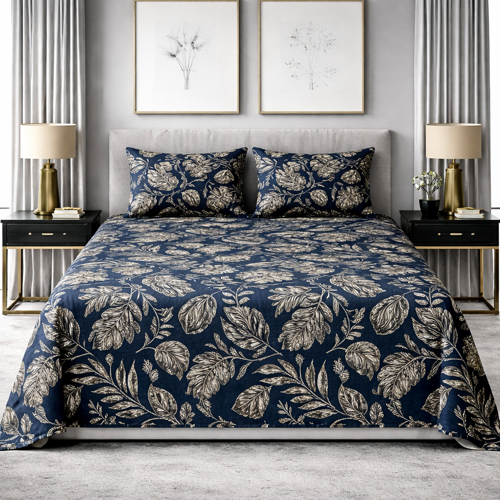 Midnight Leaf - King Size Bedsheet Set