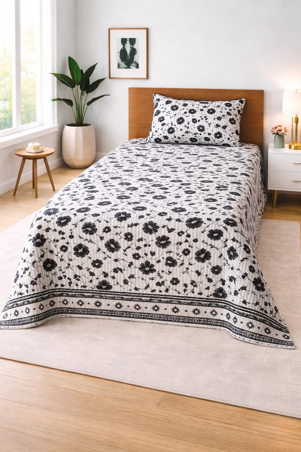 Monochrome Bloom - Single Bedsheet Set