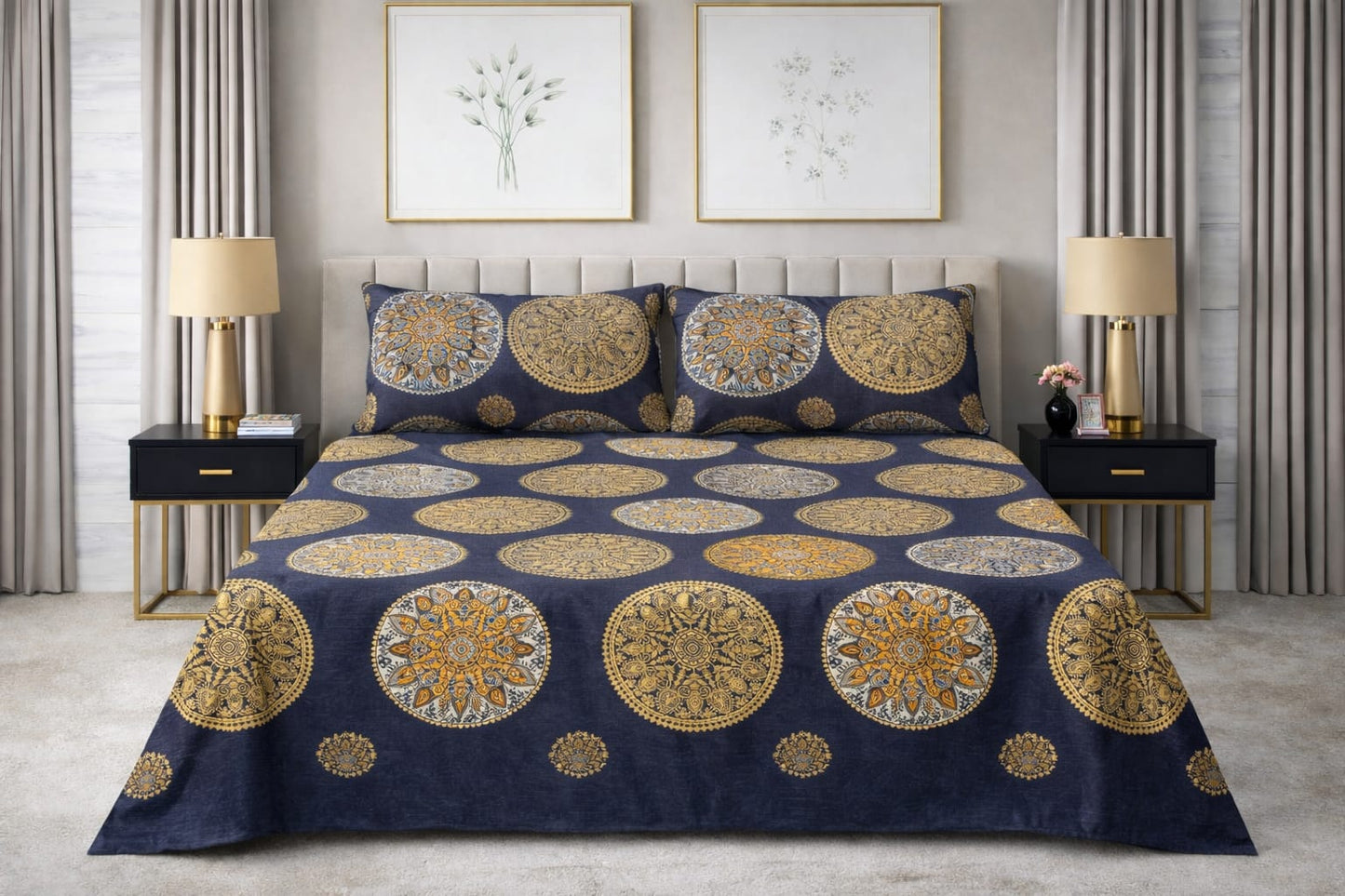 Royal Mandala Navy - King Size Bedsheet Set