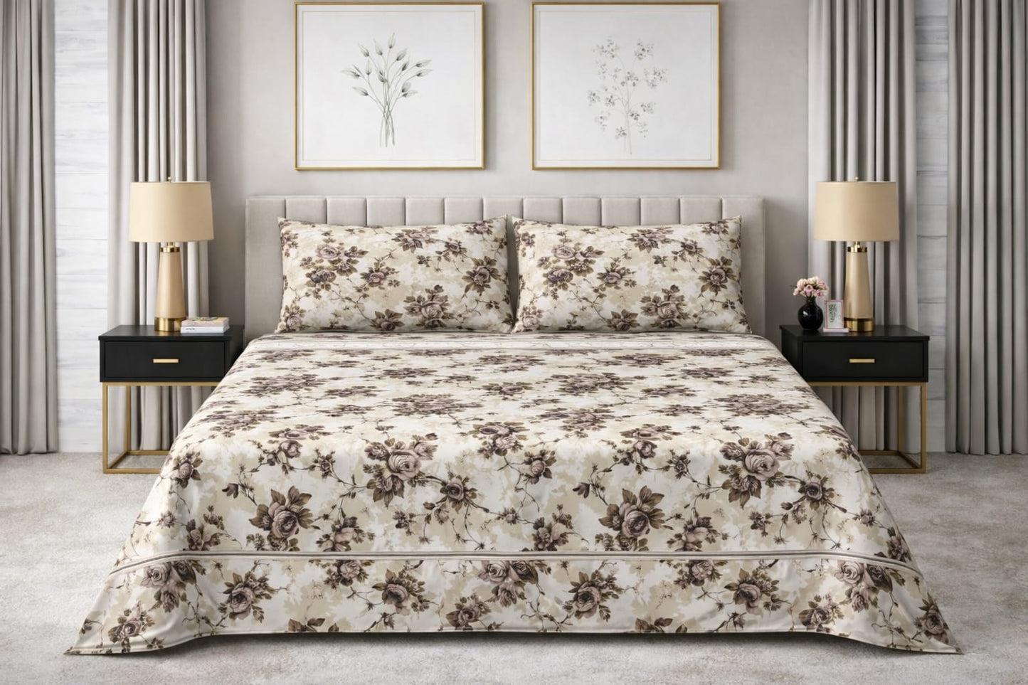 Vintage Floral Cream - King Size Bedsheet Set