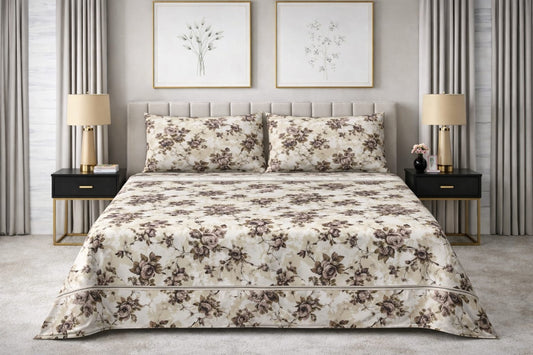 Vintage Floral Cream - King Size Bedsheet Set