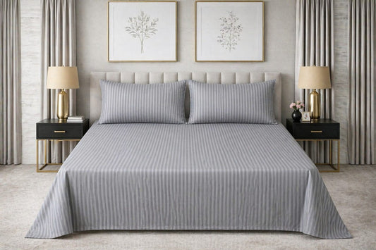GREY Strap Cotton Bedsheet - King Size
