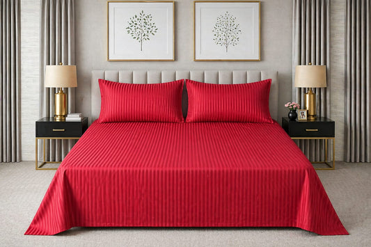 Red Strap Cotton Bedsheet - King Size