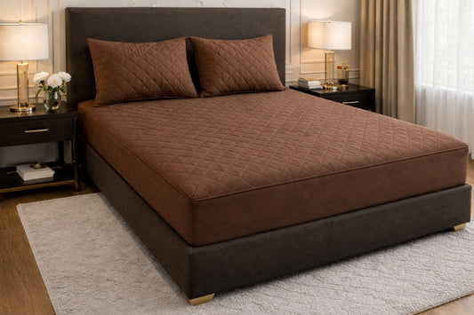 Quilted Waterproof Bedsheet - Dark Brown (With Pillows)