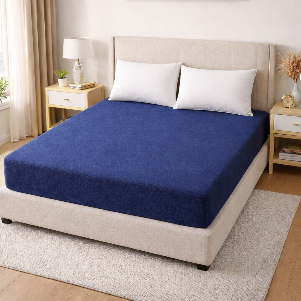 Dark Blue-Terry Cotton Mattress Cover