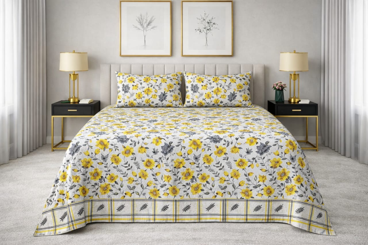 Sunny Blossom - King Size Bedsheet Set