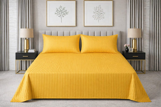 Yellow Strap Cotton Bedsheet - King Size