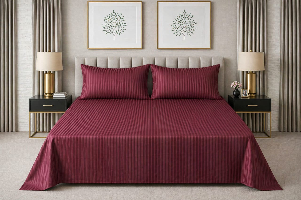 Maroon Strap Cotton Bedsheet - King Size