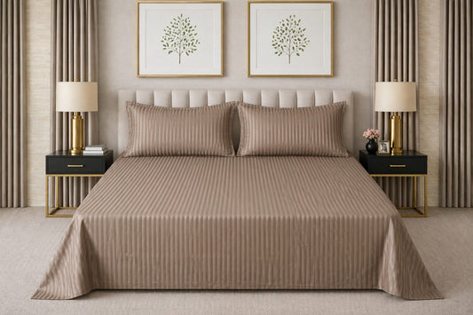 Light Brown Strap Cotton Bedsheet - King Size