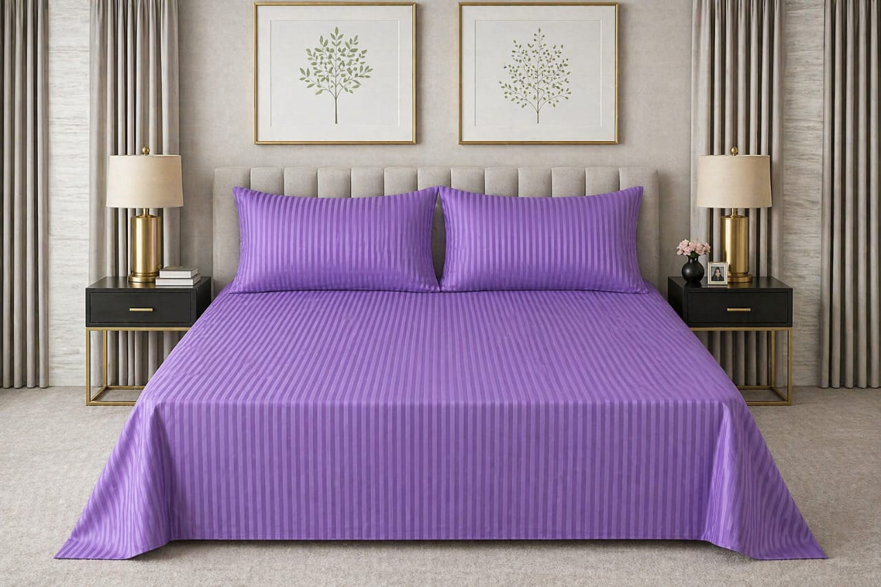 Purple Strap Cotton Bedsheet - King Size