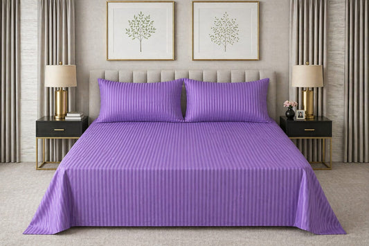 Purple Strap Cotton Bedsheet - King Size