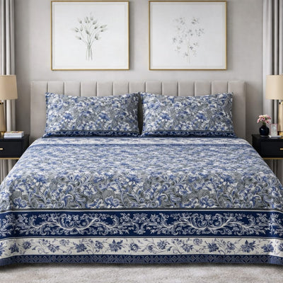 Blue Vintage Garden- King Size Bedsheet Set