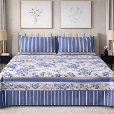 Coastal Blue Pure - Pure Cotton king Size Bedsheet Set