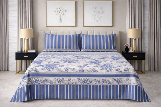 Coastal Blue Pure - Pure Cotton king Size Bedsheet Set