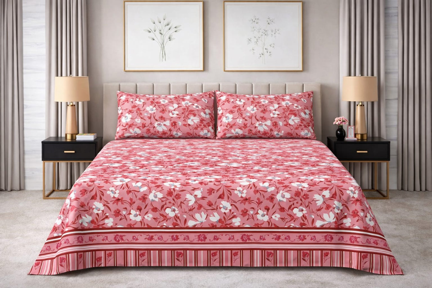 Coral Blossom - King SIze Bedsheet Set