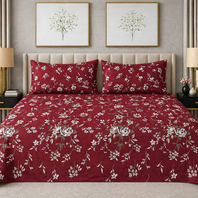 Crimson Blossom - King Size Bedsheet Set