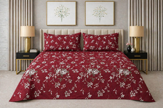 Crimson Blossom - King Size Bedsheet Set