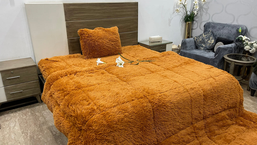 Mustard-Shaggy Quilt Set