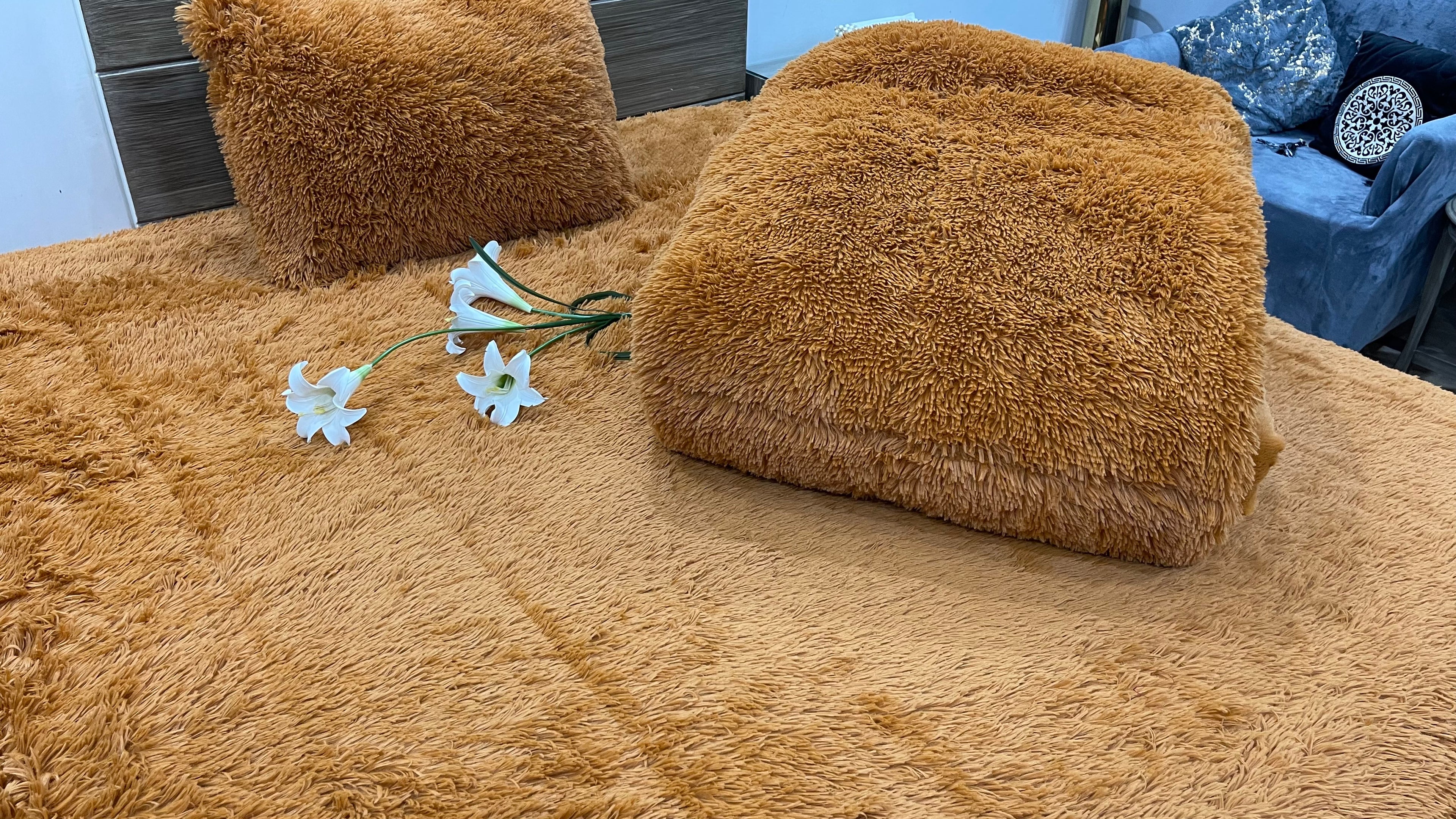 Mustard-Shaggy Quilt Set