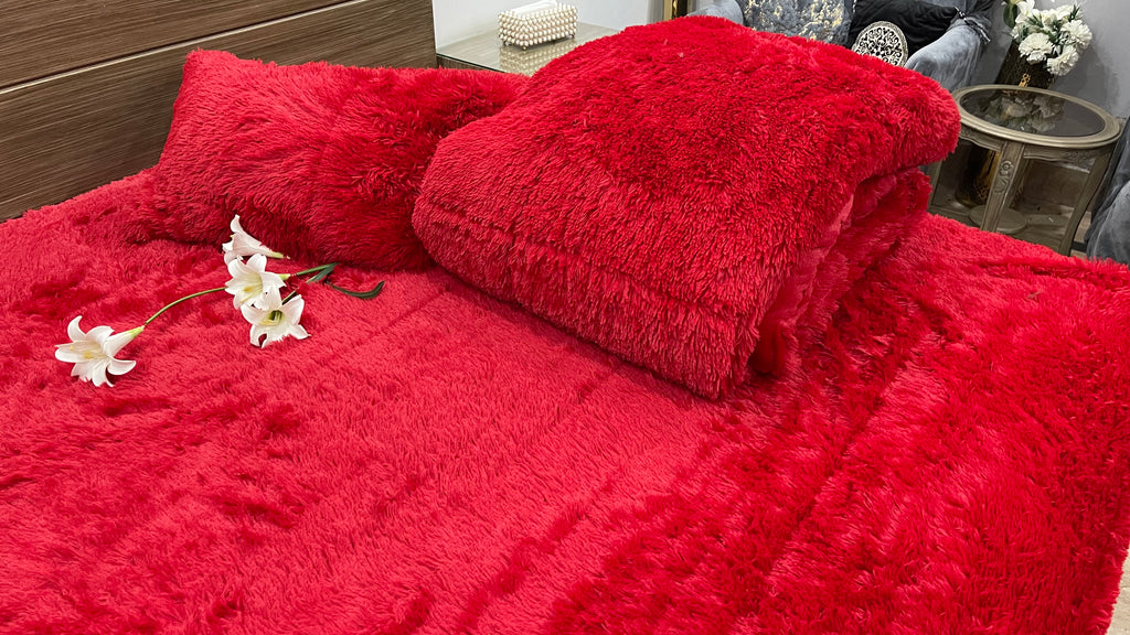 Red-Shaggy Quilt Set