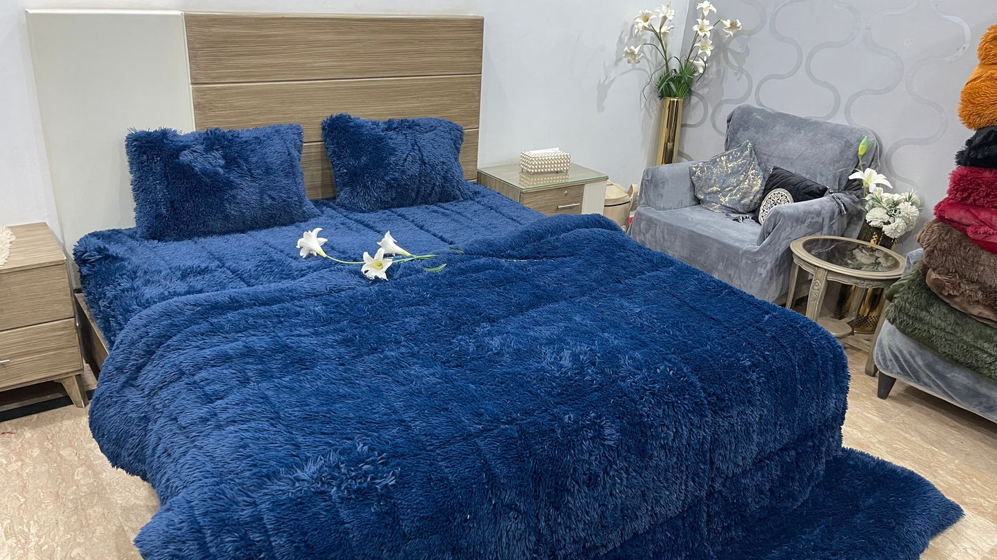 Blue-Shaggy Quilt Set