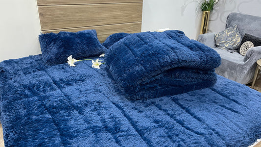 Blue-Shaggy Quilt Set