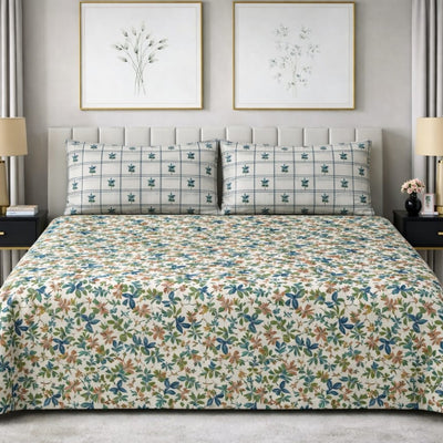 Meadow Grid - Pure Cotton king Size Bedsheet Set