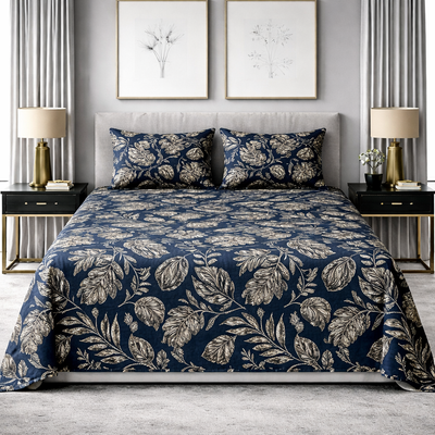 Midnight Leaf - King Size Bedsheet Set