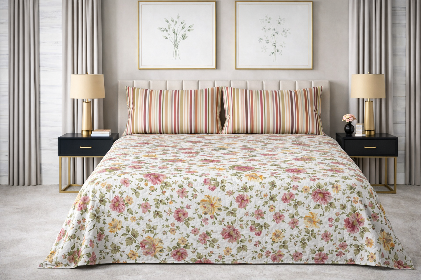 Pastel Blossom - Pure Cotton king Size Bedsheet Set