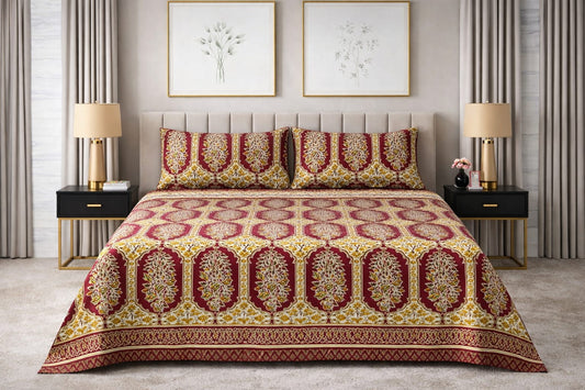 Royal Marigold Red - King Size Bedsheet Set