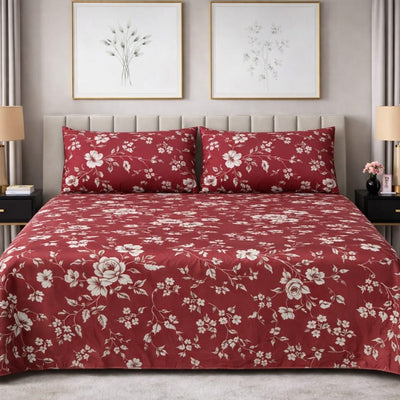 Ruby Floral - Pure Cotton king Size Bedsheet Set