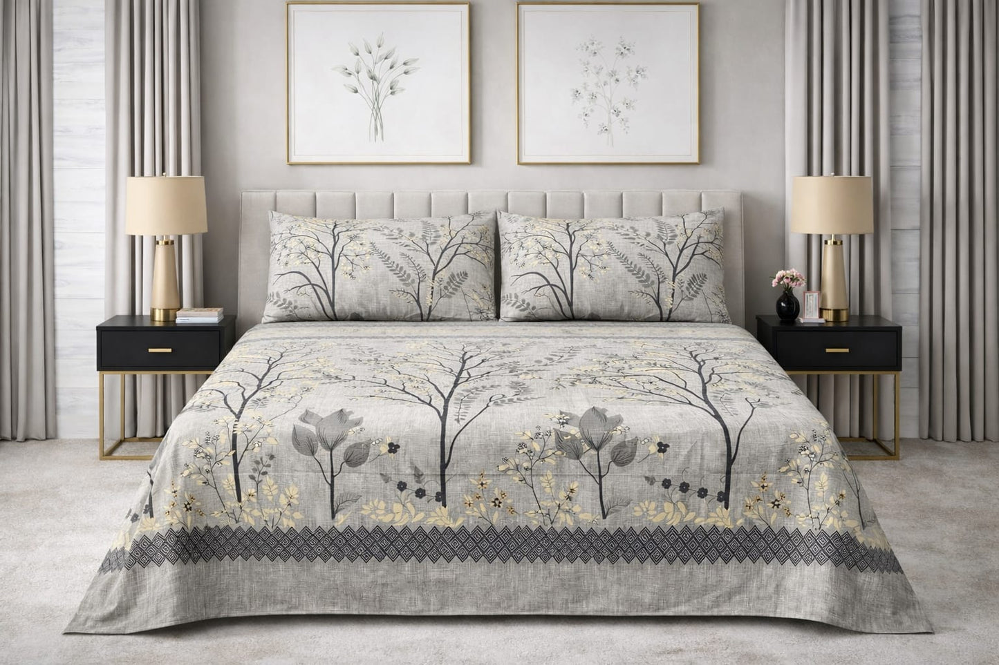Silver Forest  - King Size Bedsheet Set