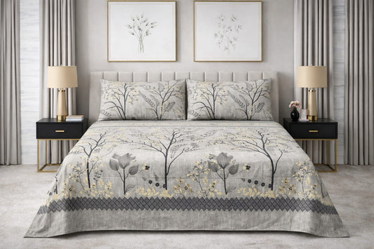 Silver Forest  - King Size Bedsheet Set