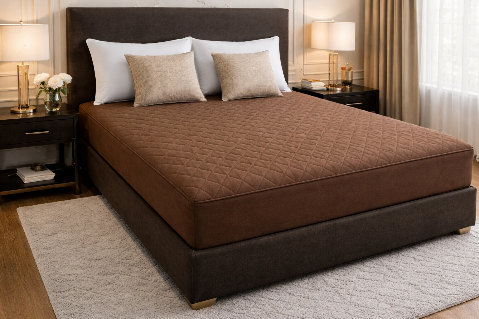 Quilted Waterproof Mattress Cover - Dark Brown