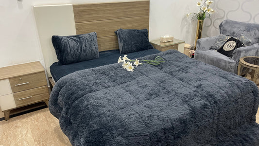 Dark Grey-Shaggy Quilt Set