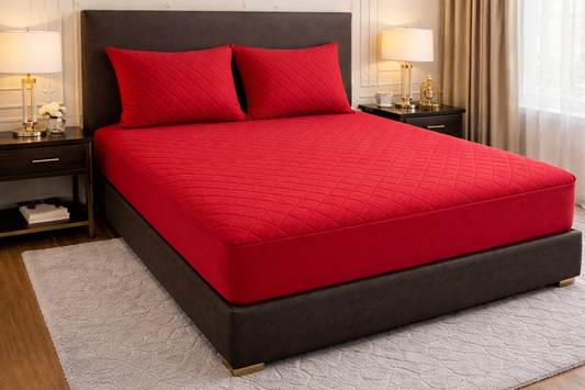 Quilted Waterproof Bedsheet - Maroon (With Pillows)