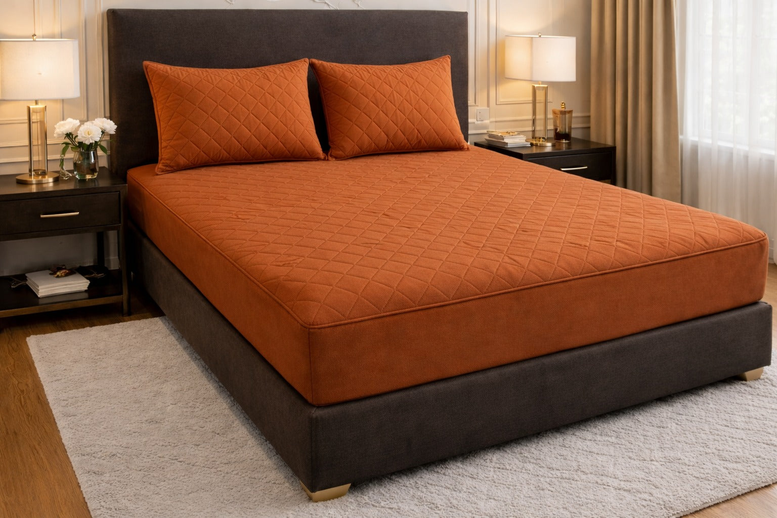 Quilted Waterproof Bedsheet - Copper (With Pillows)